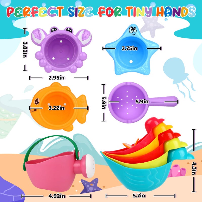 Babelshar 10 Pcs Bath Toys for Kids Ages 1-3, Bathtub & Pool Water Toys for Toddlers 1-3 & Babies 12-18 Months, Water Table Accessories with Floating Ducks, Stacking Cups & Pouring Fun for Boys Girls - Image 5